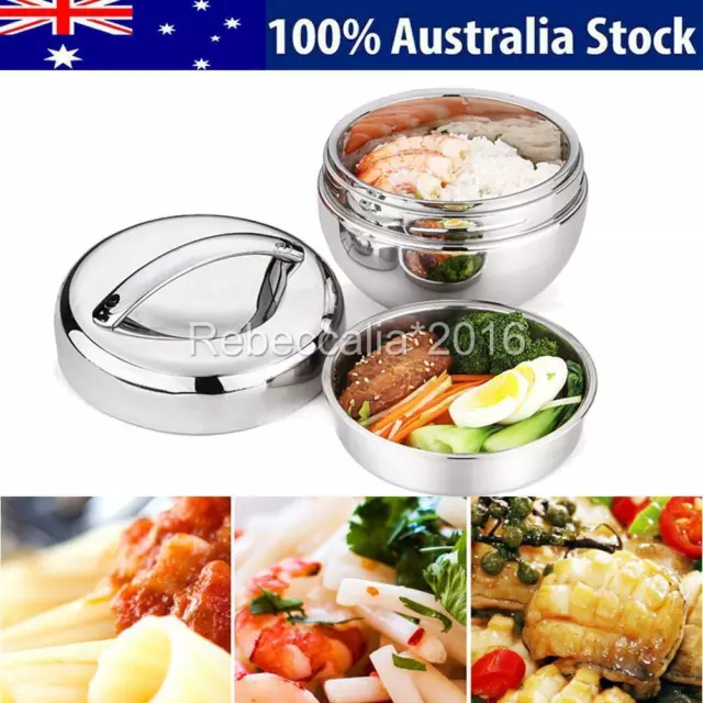 Stainless Steel Thermo Insulated Thermal Lunch Bento Box Round Food Container