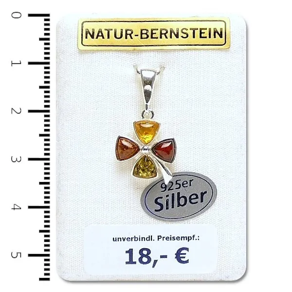 Bernstein Anhänger modern Kleeblatt 925er Silber Naturbernstein multicolor 90152