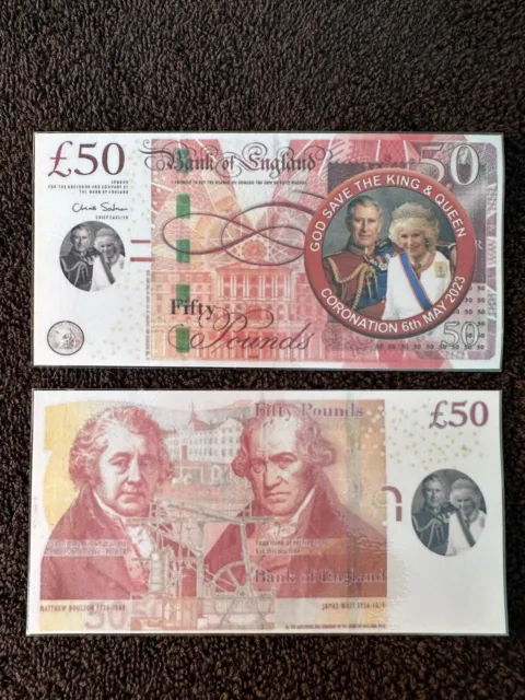 Pack of 2 -King Charles & Queen Camilla - Coronation Novelty £50 Cash Bank Notes