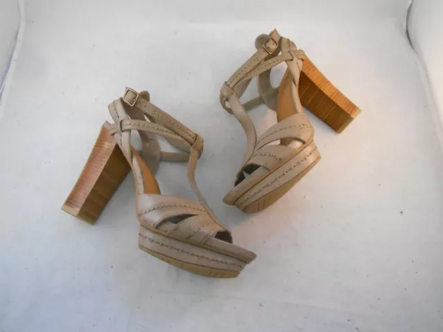 Kenneth Cole Reaction Distressed Taupe Leather Platform Sandals Womens Sz 9.5 M