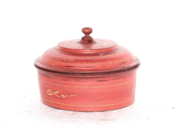 Old Cane Box Vintage Lacquer Burmese Collectible Decorative N-57 2