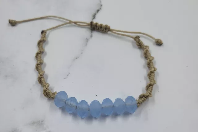 Adjustable Macrame Bracelet Sparkle Purple Blue Beads Knotted Taupe Cord