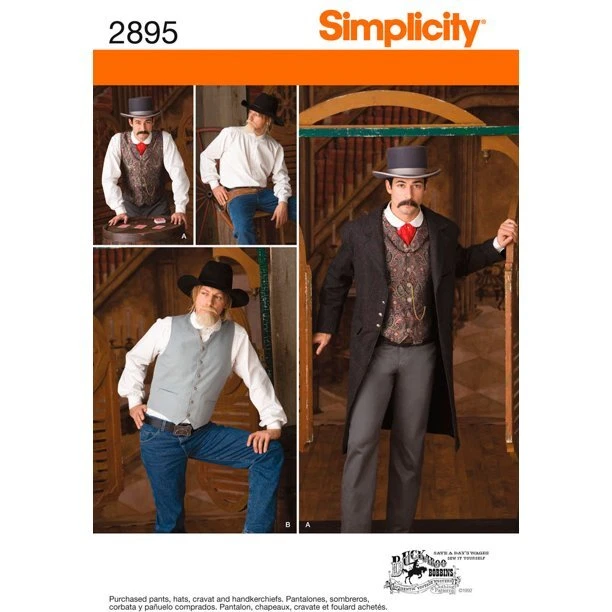 Simplicity 2895 Mens 38-52 Cowboy Rancher Coat Duster Western Frock Vest Pattern
