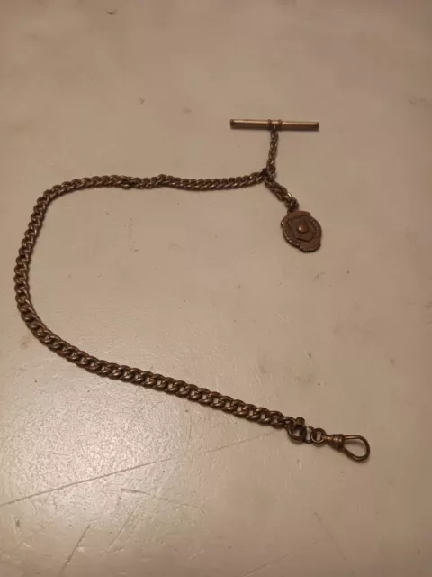 Antique GOLD FILLED POCKET WATCH CHAIN WITH BRONZE BASEBALL FOB