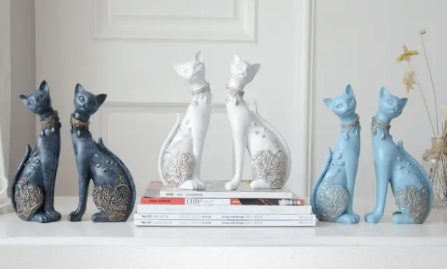 Elegant Resin Couple Cat Statue Figurine Pair Home Decor Wedding Gift Sculpture