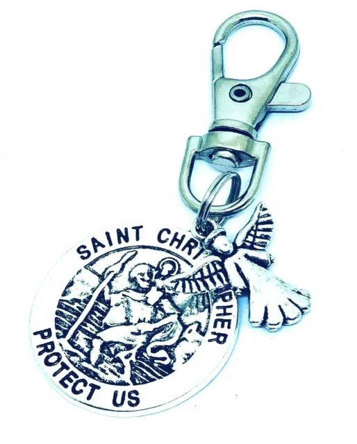 St Christopher Guardian Angel swivel keyring, Lucky bag Charm clip Gift Teacher