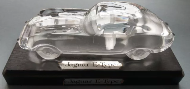 Hofbauer Lead Crystal Glass Jaguar E Type Car Model Desk Ornament & Wood Stand