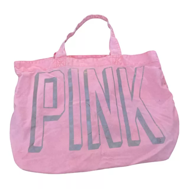 Victoria Secret PINK VS Tote Bag Distressed Pale Pink Peach Silver Logo