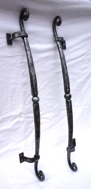 Antique Medieval Hand Wrought Iron Pulls Door Handles Pair Large 27" French 16 C