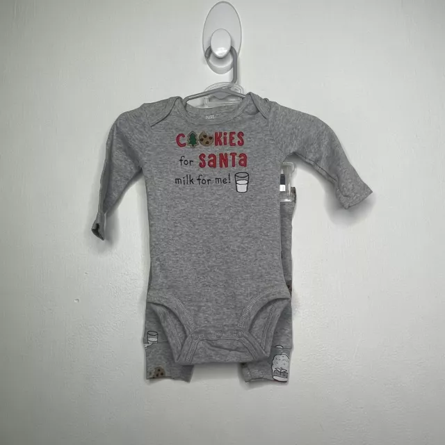 carters 2 pc ￼Christmas set baby size 3 months one piece & santa pants gray nwot