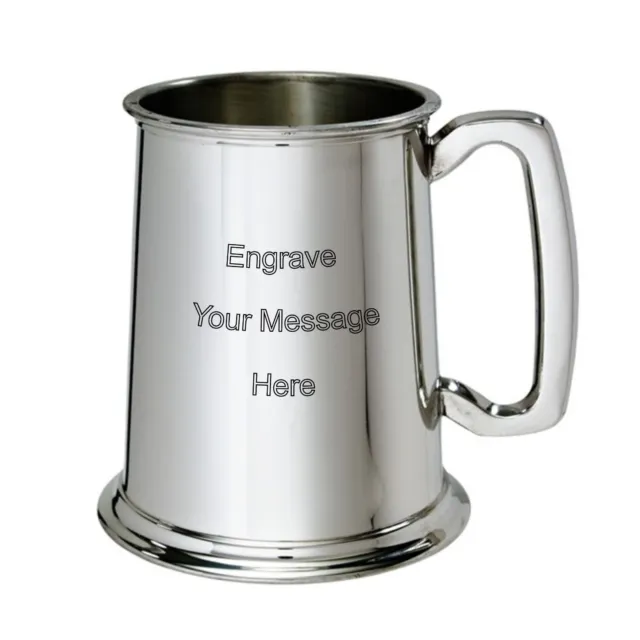 NEW Personalised 1 Pint Polished Pewter Tankard Any Message Engraved