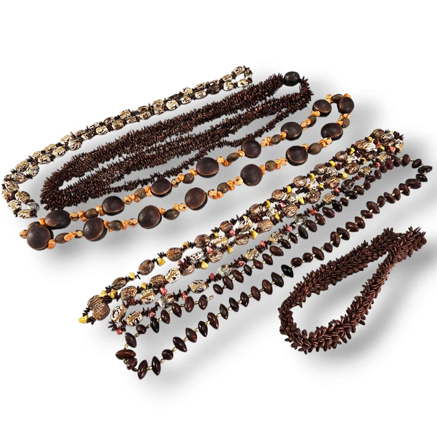Vintage Hawaiian Seed Shell Bead Necklace Collection Natural Lot (7) 1970's Vintage Hawaiian Seed Shell Bead Necklace Collection Natural Lot (7) 1970's