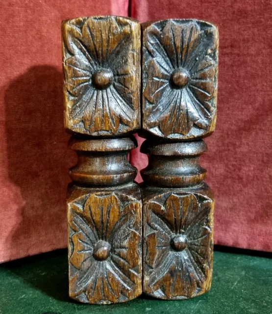 2 Victorian rosette wood carving Column Antique french architectural salvage 5"9 10