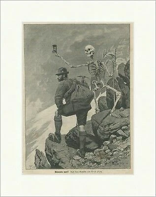 MEMENTO MORI VANITAS Tod Ahnenkult Mittelalter Skelett Jäger Holzstich