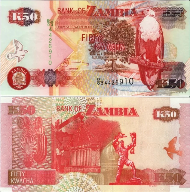 Sambia Banknote Schein UNC 50 Kwacha 2009 Bank of Zambia P-37h