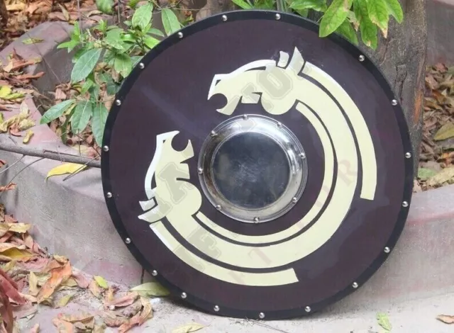 Medieval Viking Shield Wood & Steel Knights Battle Ready Norse Black LARP Shield