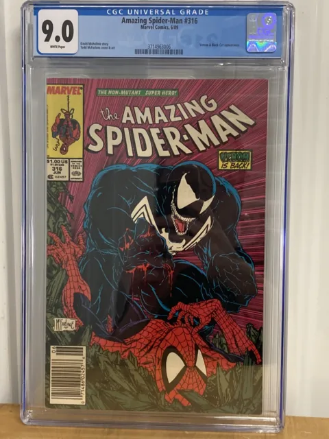 Amazing Spider-Man #316 CGC 9.0 WHT Pgs RARE NEWSSTAND 1st Venom Cover New Case!