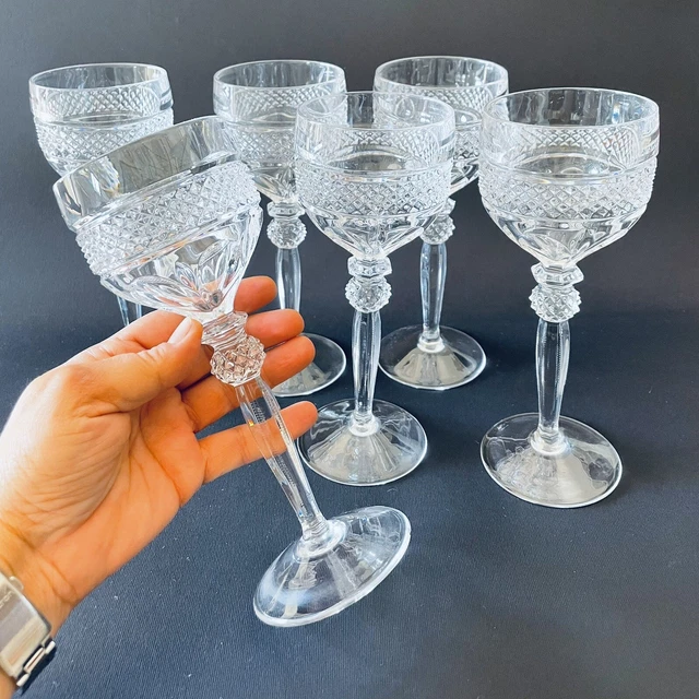 🔴 6 rari calici in cristallo massiccio tipo Baccarat Saint Louis anni 70