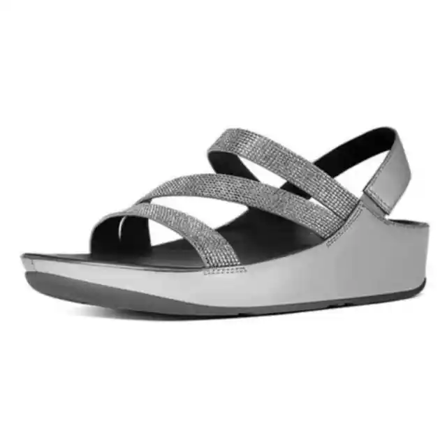 Fitflop Crystal Z Strap Embellished Gray Metallic Silver Sandals size 8