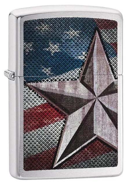 Zippo 28653, Retro Star American Flag Design, Brushed Chrome Lighter