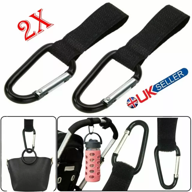 2x Universal Mummy Buggy Pram Pushchair Shopping Bag Hook Carabiner Clips New