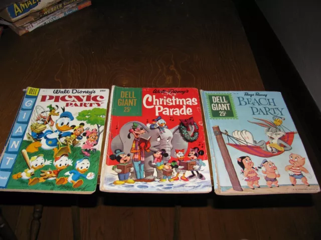 Lot of 3 Dell Giant Comic Book 1955-61 Christmas Parade Picnic Party Beach Party