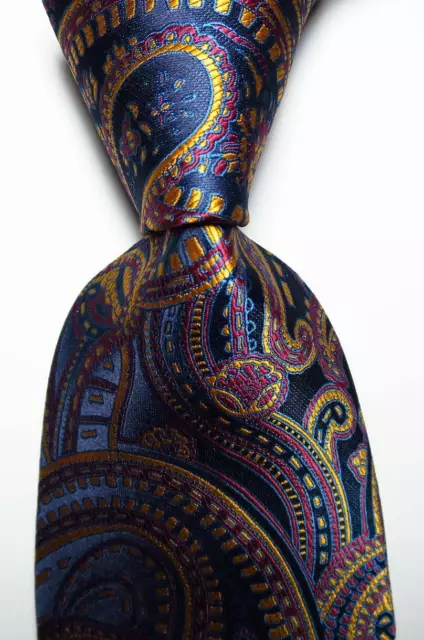 New Classic Paisley Red Gold  Dark Blue JACQUARD WOVEN  Silk Men's Tie Necktie