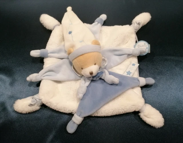 ⭐⭐⭐ Doudou et compagnie plat ours bleu blanc fourrure Petit Chou - Exc Etat