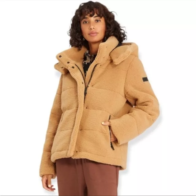$250 NEW Sanctuary Faux Fur Cozy Sherpa Teddy Puffer Coat with Hood L