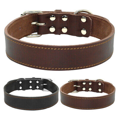 Genuine Leather Dog Collar Durable Heavy Duty for Medium Large Dogs Pitbull S-L