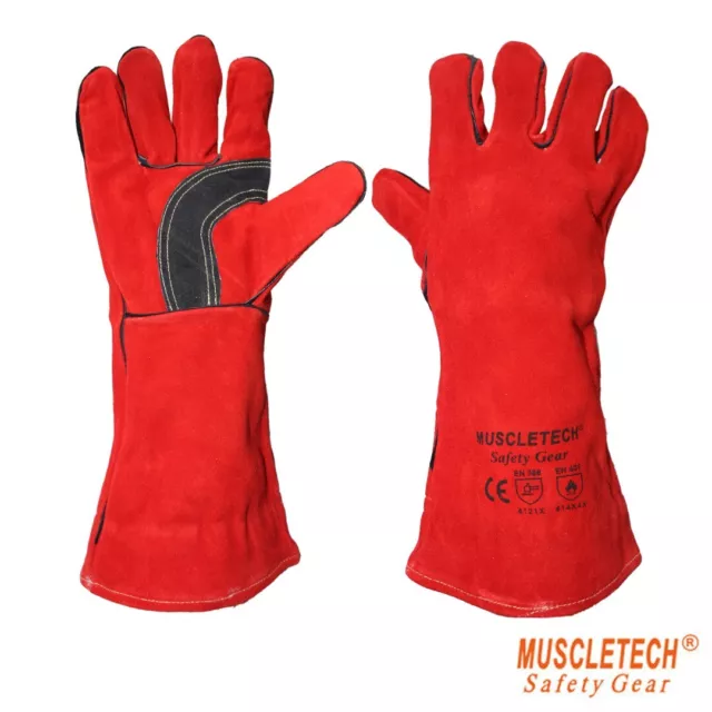 Muscletech Red Welding Gauntlet Fabrication Foundry Protection Gloves Pizza Oven