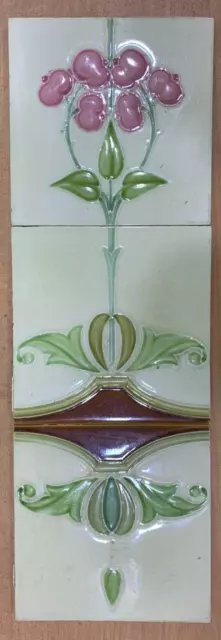 England Tiles Set Of 3 Vintage Rare Antique Majolica Ceramic Collectible