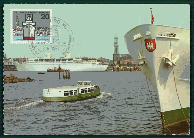 BRD MK 1964 HAMBURG HAFEN SCHIFFE MAXIMUMKARTE CARTE MAXIMUM CARD MC CM er12