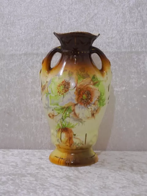 Antico Stile Liberty Design Ceramica Vaso con Manici - Vintage Um 1900 - Fiori -