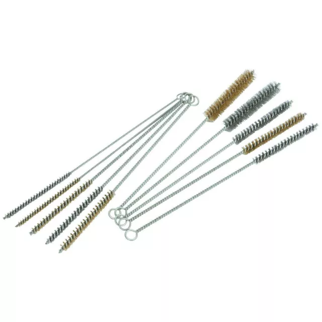 10 Piece Tube Bottle Brush Kit Brass Stainless Steel Bristle 12" Long 1/4 -3/4in