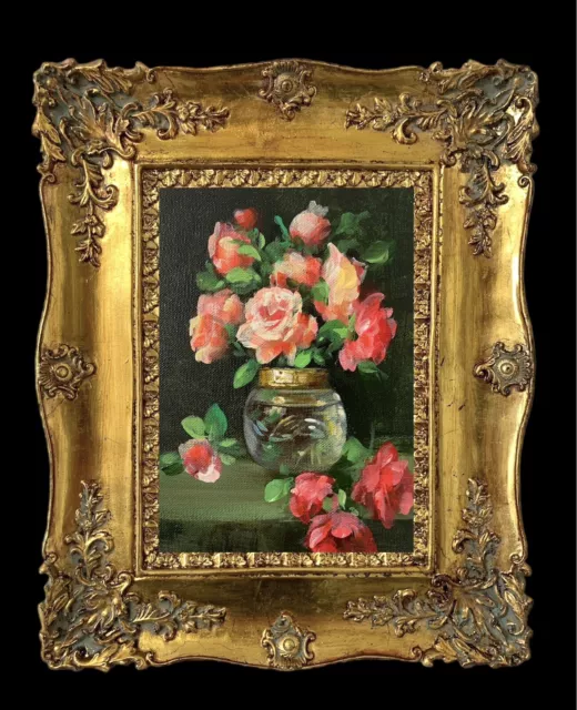 Original Oil Painting On Canvas Rose Flowers By Kayvon Esmaeilou