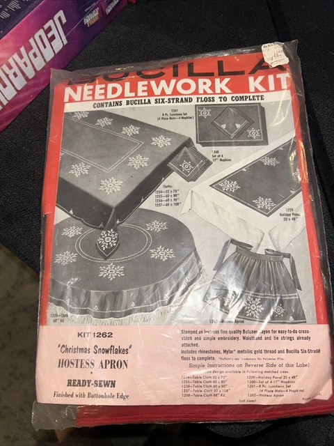 Kit de agujas Bucilla de colección NUEVO DE LOTE ANTIGUO delantal copo de nieve listo cosido