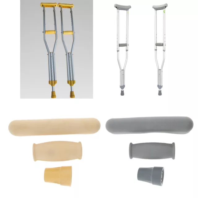 1 Set Crutch Accessory Kit Unterarmpolster+Griffüberzüge+Spitzenabdeckung Grau