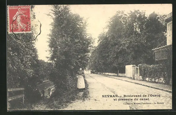 CPA Sevran, Boulevard de l´Ourcq et descente du canal 1911