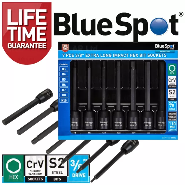 BlueSpot IMPACT Allen Key HEX Bit Socket Set. Extra Long HEX Key Shaft H3-H10