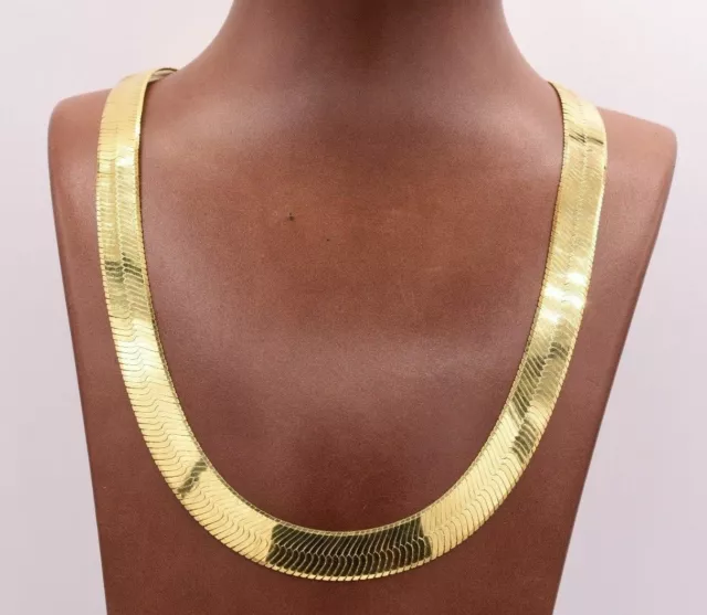 11mm Flexible Herringbone Chain Necklace 14K Yellow Gold-Plated Sterling Silver