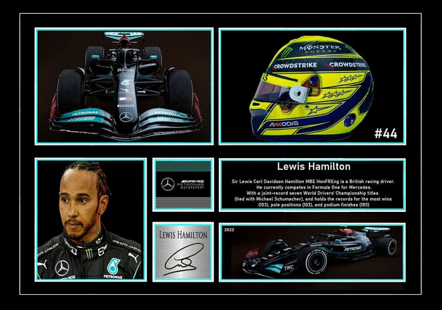 LEWIS HAMILTON 2022 A4 Firmato Edizione Limitata Stampa 9090