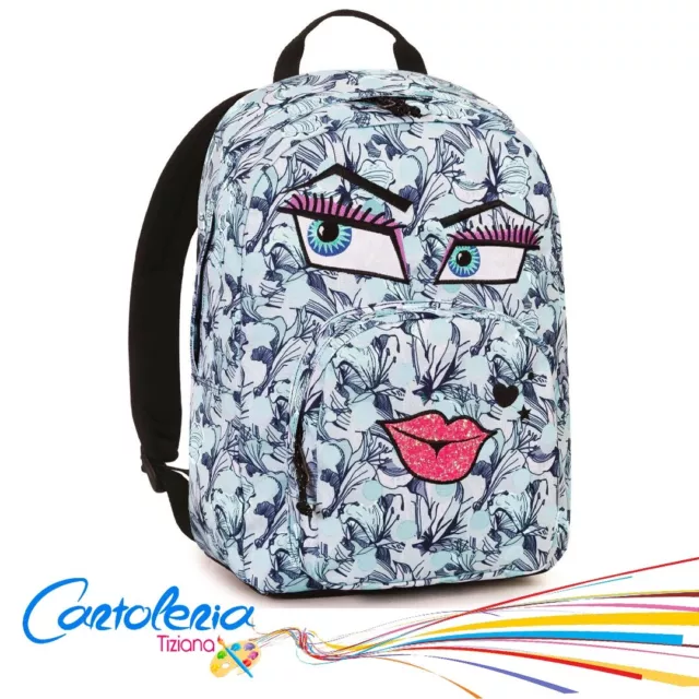 Zaino invicta ollie pack face yap Blu fantasia bacio 25 lt Bambina Scuola