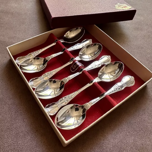 Boxed Set Of 6 Vintage Rodd Camille Epns Silver Plate Cutlery Cake Teaspoons