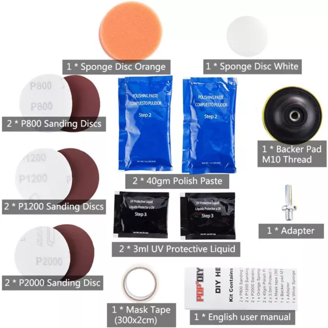 16pc Set Pro Car Lens Headlight Restoration Kit Polishing Sanding Cleaner Repair 3