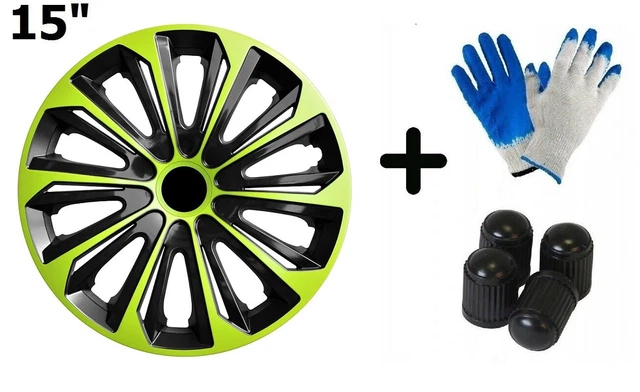 15" STRONG DUOCOLOR BLACK GREEN wheel TRIMS car covers HUB CAPS set of 4 | 3608