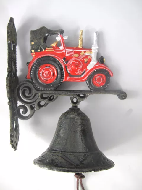 Campana,Timbre Puerta,Campana de Pared Hierro Fundido "Tractor Rojo" Altura 25cm