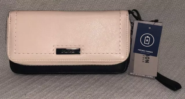 Kenneth Cole Reaction Double Zip Around Vanilla Wallet with RFID and Battery
