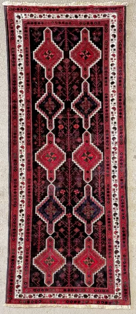 Vintage Afghan Rug, Hand Made Wool Red Tribal Carpet Cleaned 11'7" X 4'7"