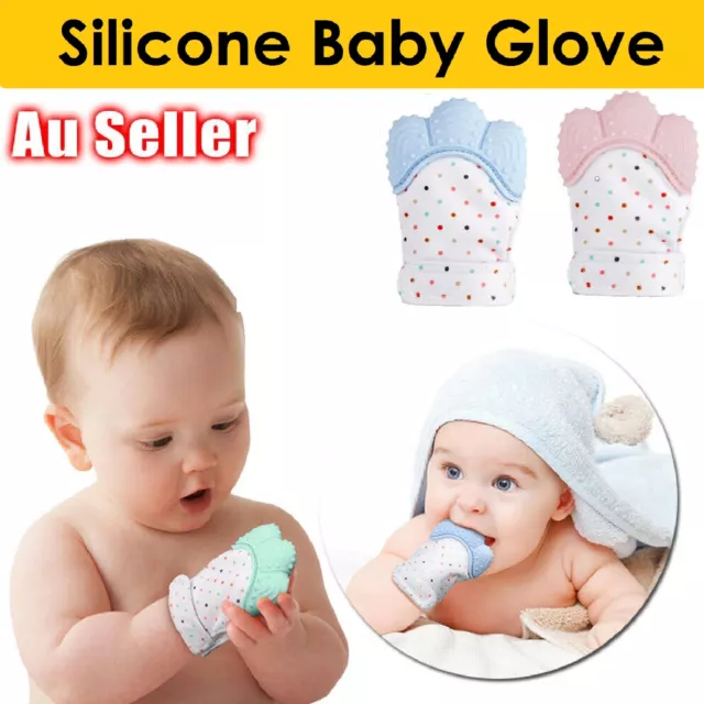 Baby Silicone Teething Mittens Sucking Fingers Toy Newborn Chewable Safety AU